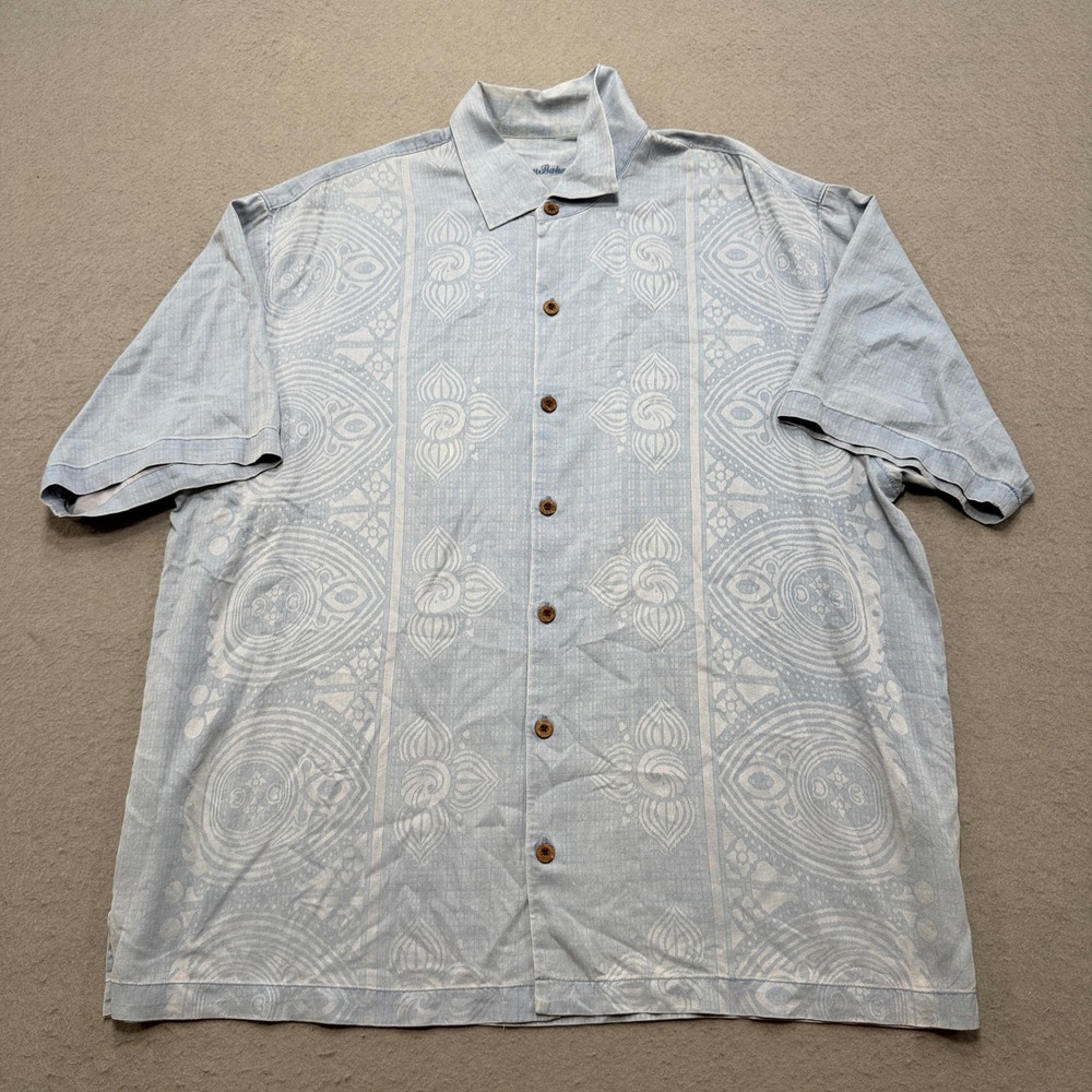 Tommy Bahama Polo Shirt Men's XL Light Blue Silk Button Up Western Classic Fit